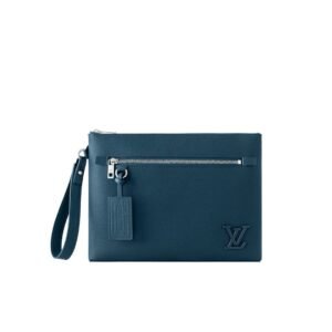Louis Vuitton Clutch Bag Aerogram Black Leather Blue