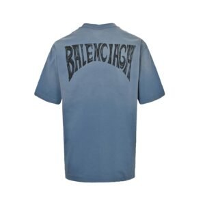 Balenciaga Oversized Printed Cotton Jersey T-Shirt Blue