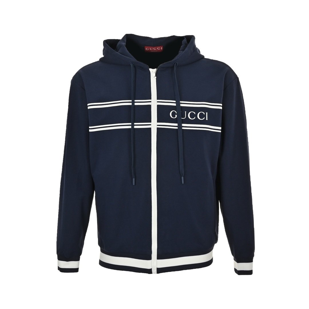 Gucci Technical Jersey Zipped Hoodie Navy