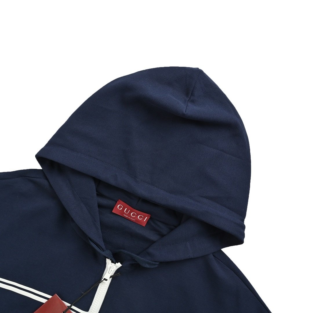 Gucci Technical Jersey Zipped Hoodie Navy - Afbeelding 4