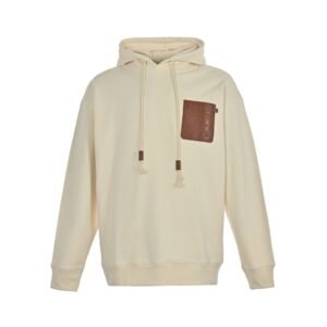 Loewe Anagram Leather Patch Cotton Hoodie White Ash