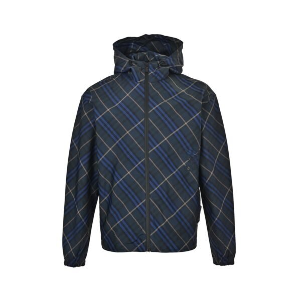 Burberry Checked Windbreaker In Blue