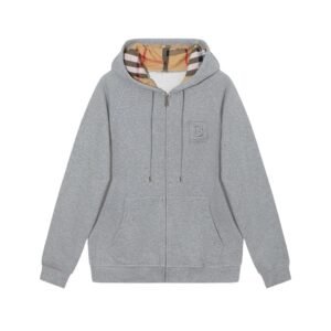 Burberry Check Zip Hoodie Grey