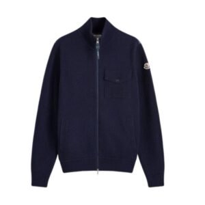 Moncler Navy Zip-Up Down Cardigan Jacket In Navy Blue