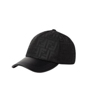Fendi Monogram Leather Baseball Cap Black