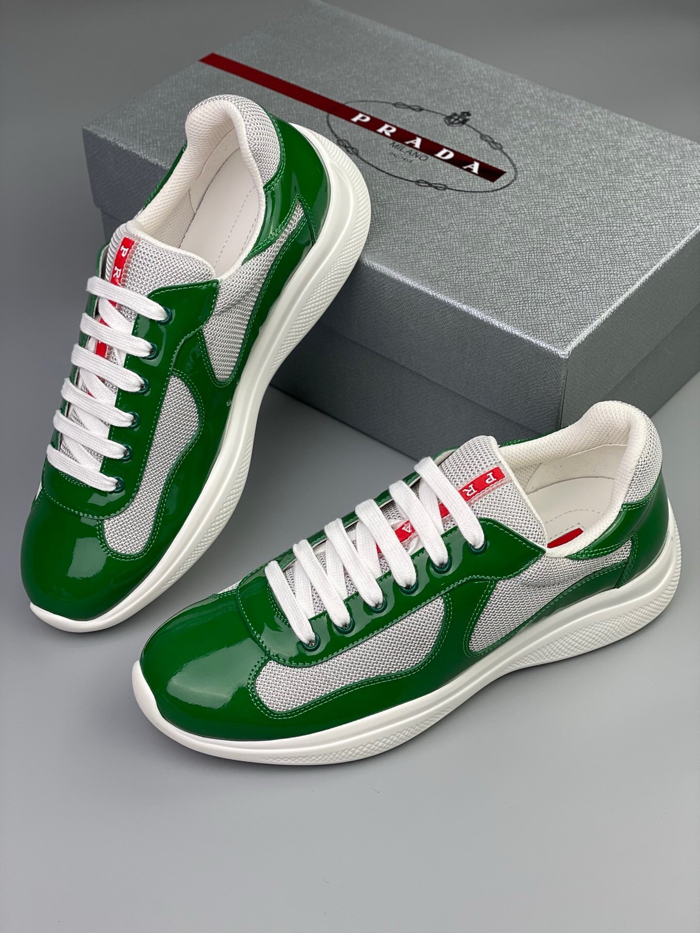 Prada Americas Cup Green Grey Trainers - Afbeelding 4