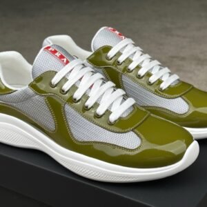 Alternative view of Prada Americas Cup Olive Green Grey Patent Trainers