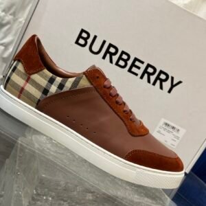 Alternative view of Burberry Check Sneakers Suede Leather Brown