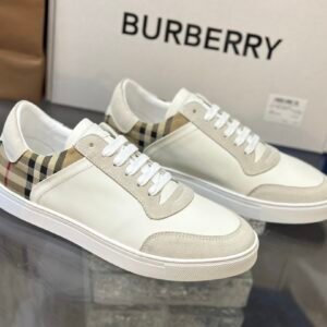 Alternative view of Burberry Check Sneakers Suede Leather White