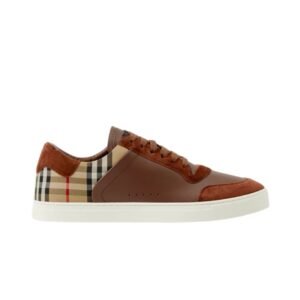 Burberry Check Sneakers Suede Leather Brown