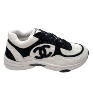 Chanel Low Top CC Trainer White Black Suede