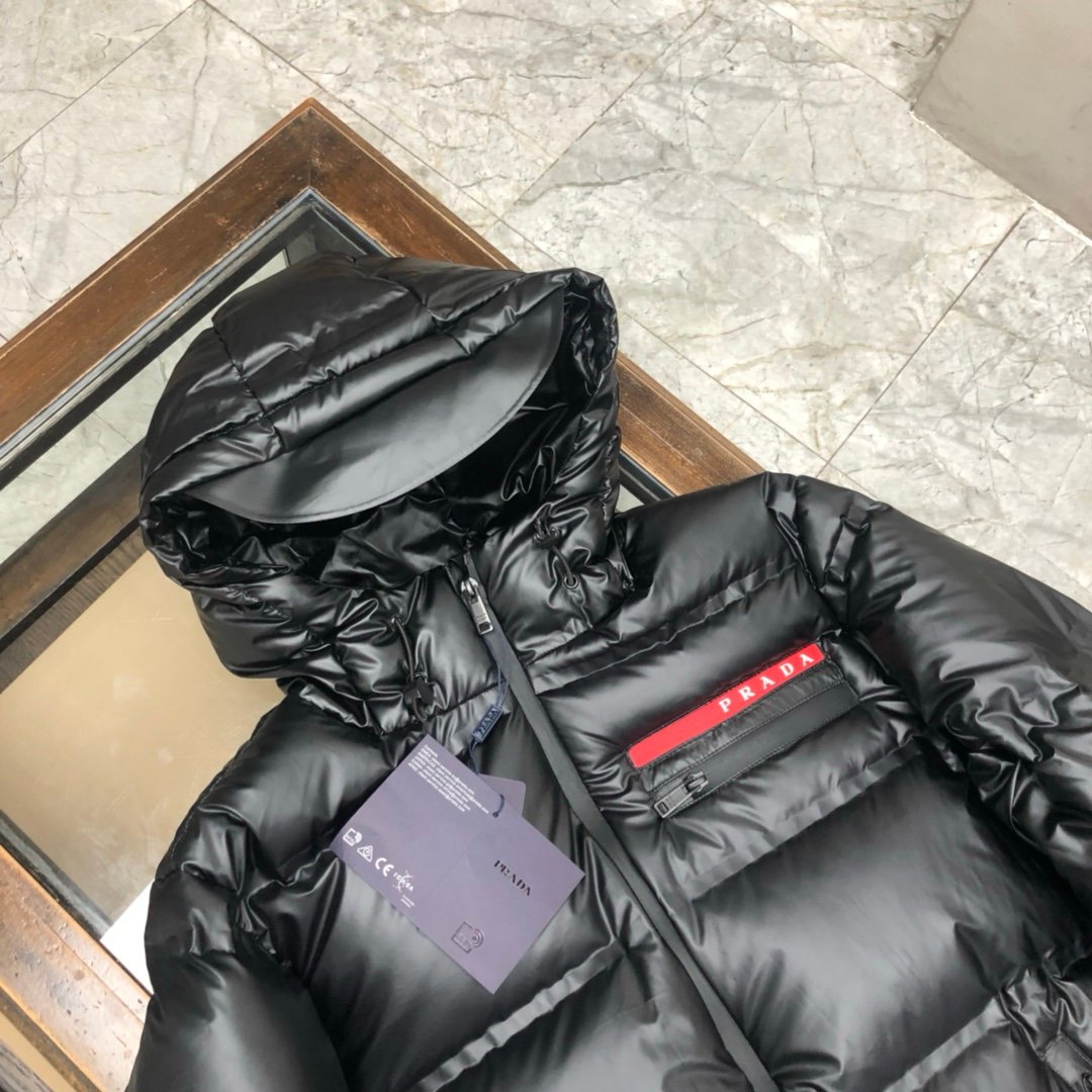 Prada Linea Rossa Re-Nylon Hooded Puffer Jacket Black - Afbeelding 5