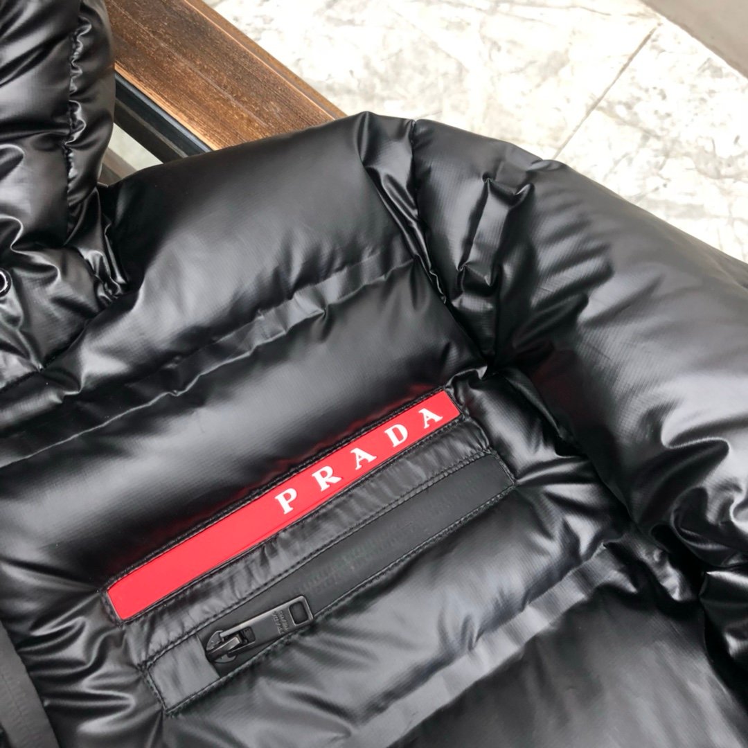 Prada Linea Rossa Re-Nylon Hooded Puffer Jacket Black - Afbeelding 6