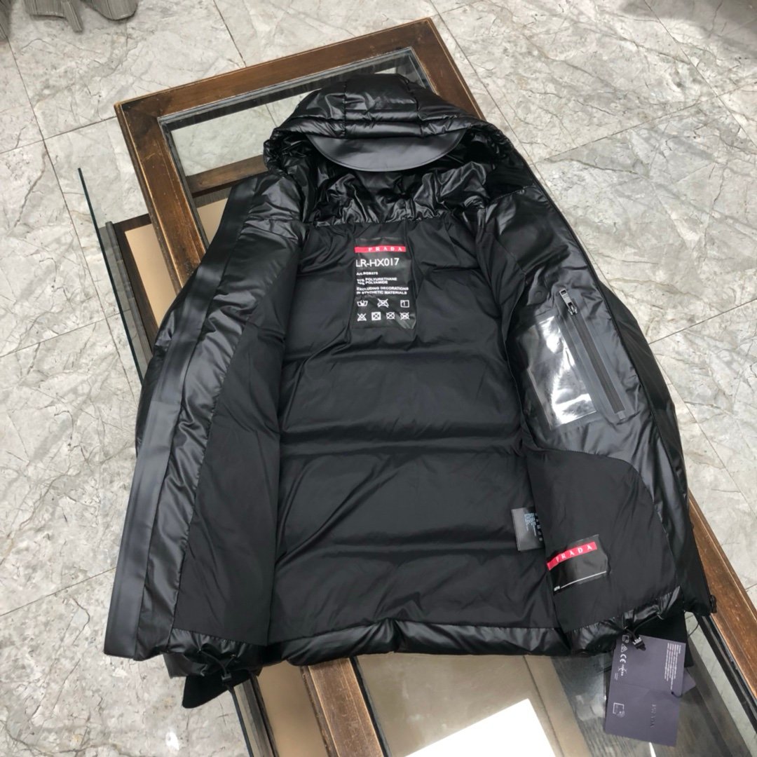 Prada Linea Rossa Re-Nylon Hooded Puffer Jacket Black - Afbeelding 4