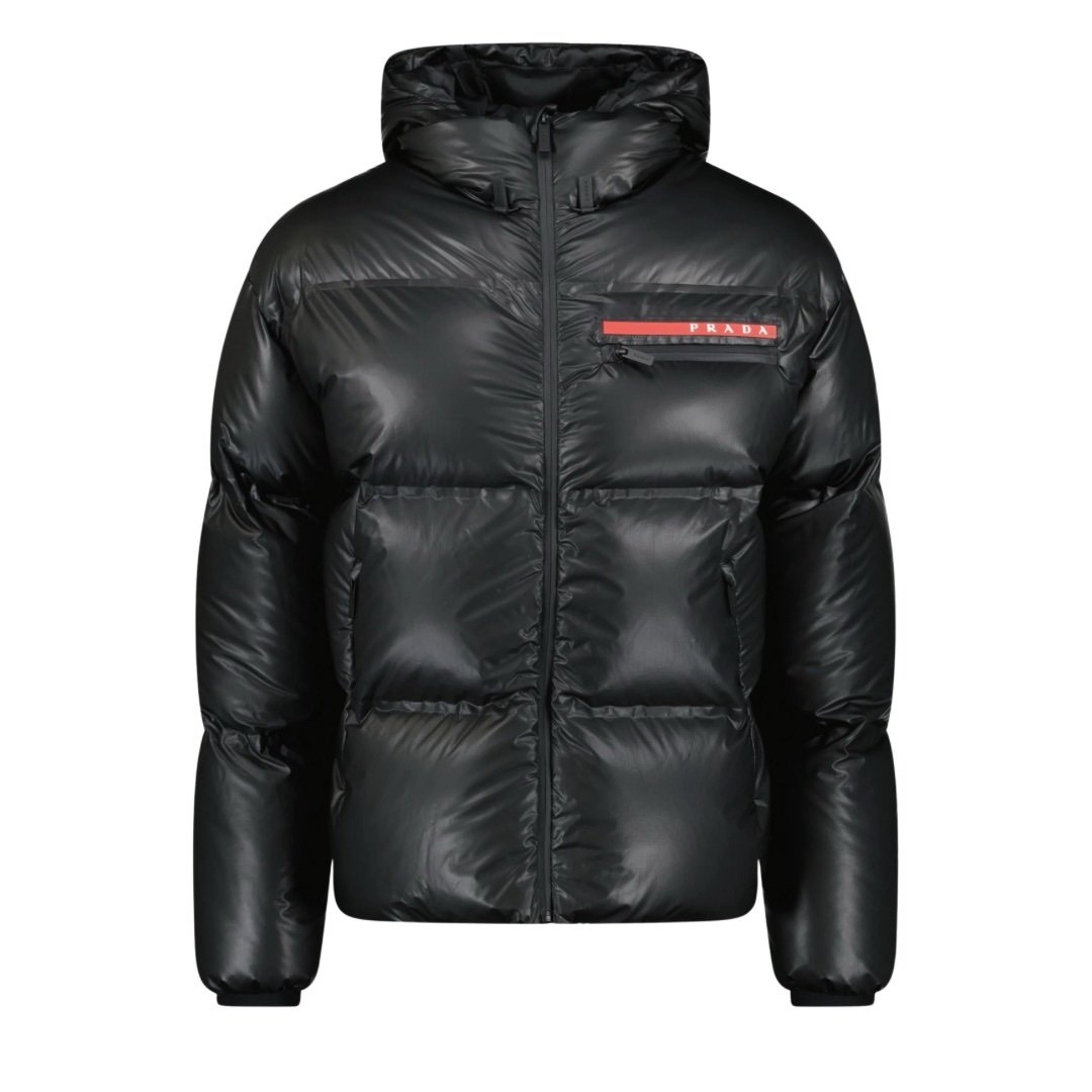 Prada Linea Rossa Re-Nylon Hooded Puffer Jacket Black