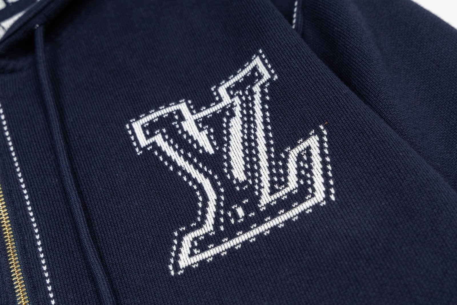 Louis Vuitton Graphic Intarsia Zipped Cotton Hoodie Navy/White - Afbeelding 4