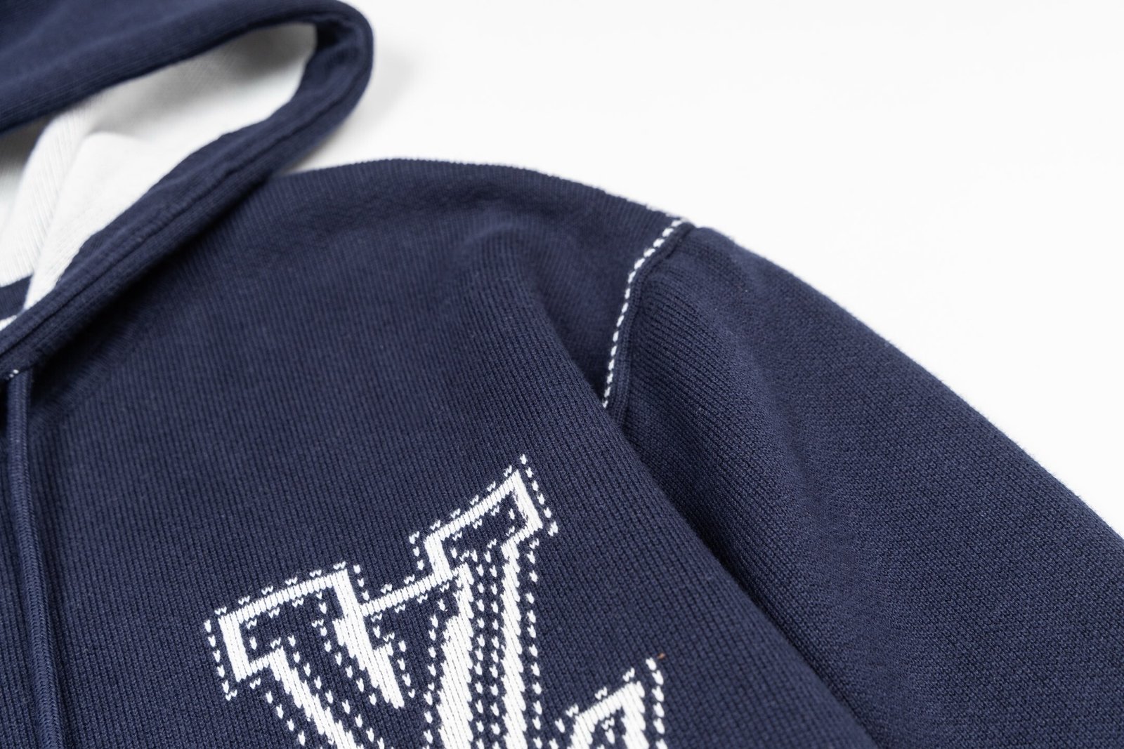 Louis Vuitton Graphic Intarsia Zipped Cotton Hoodie Navy/White - Afbeelding 5