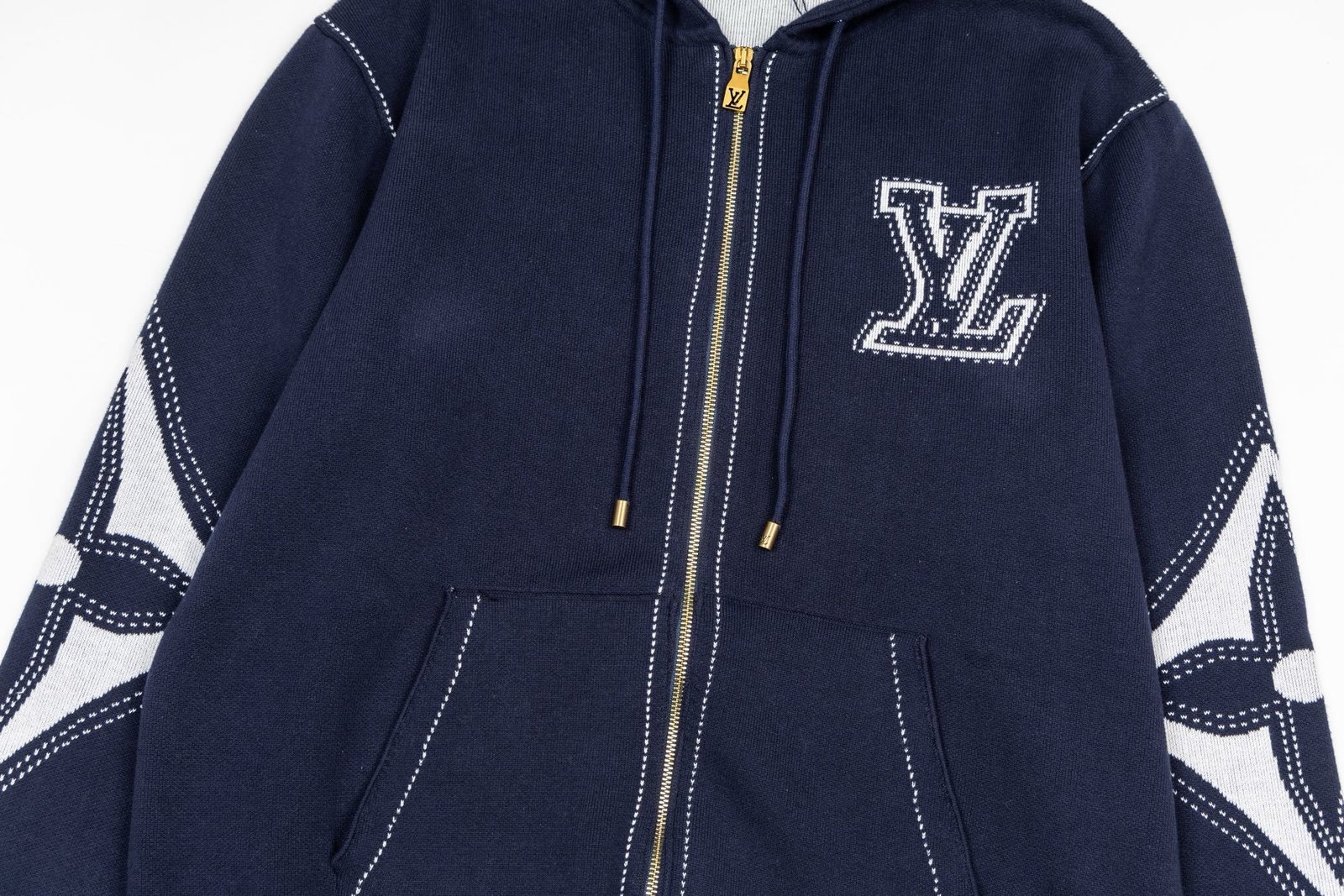 Louis Vuitton Graphic Intarsia Zipped Cotton Hoodie Navy/White - Afbeelding 6