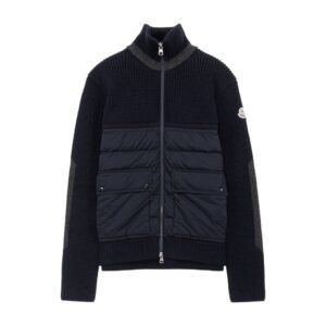 Moncler Knitted Padded Cardigan Jacket Navy Blue
