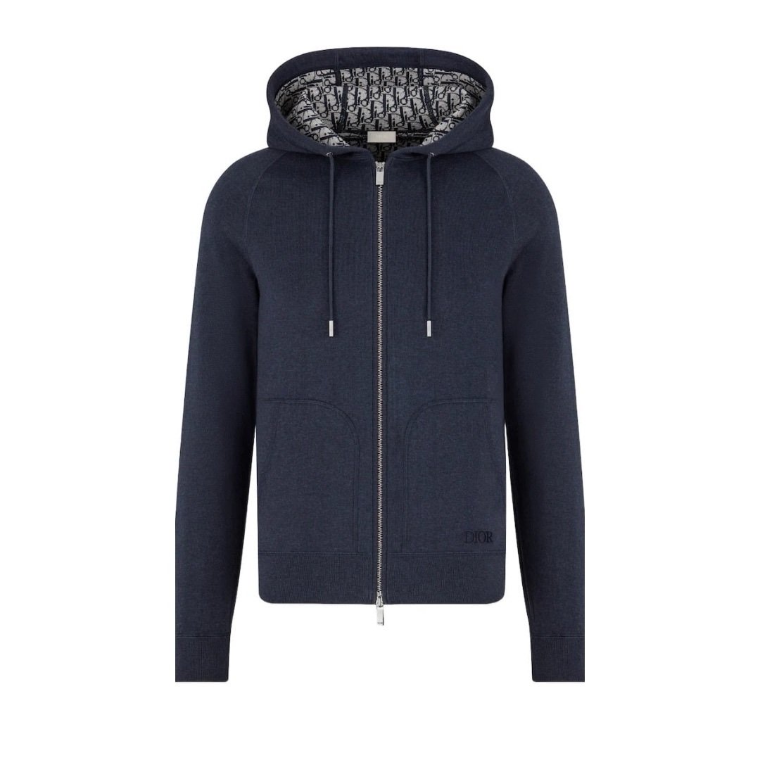 Dior Cashmere Hooded Jacket Navy Blue