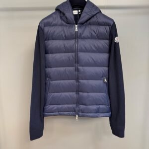 Alternative view of Moncler Padded Wool Knit Zip Up Jacket In Blue