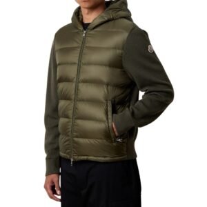 Moncler Padded Wool Knit Zip Up Jacket In Green