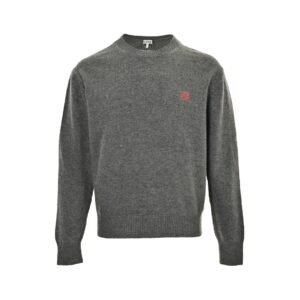 Loewe Anagram Logo Embroidered Wool Sweater In Grey
