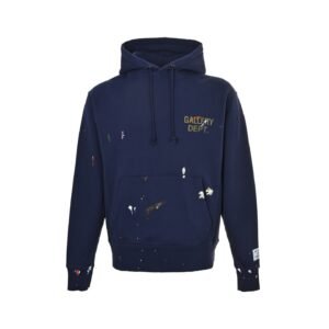 GALLERY DEPT. Logo Print Paint-Splattered Cotton Hoodie Navy