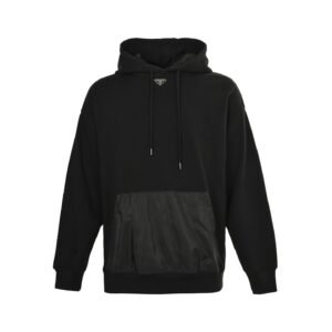 Prada Middle Logo Fleece Hoodie In Black