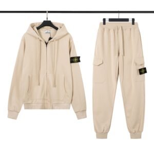 Stone Island Zipped Hoodie Tracksuit Beige