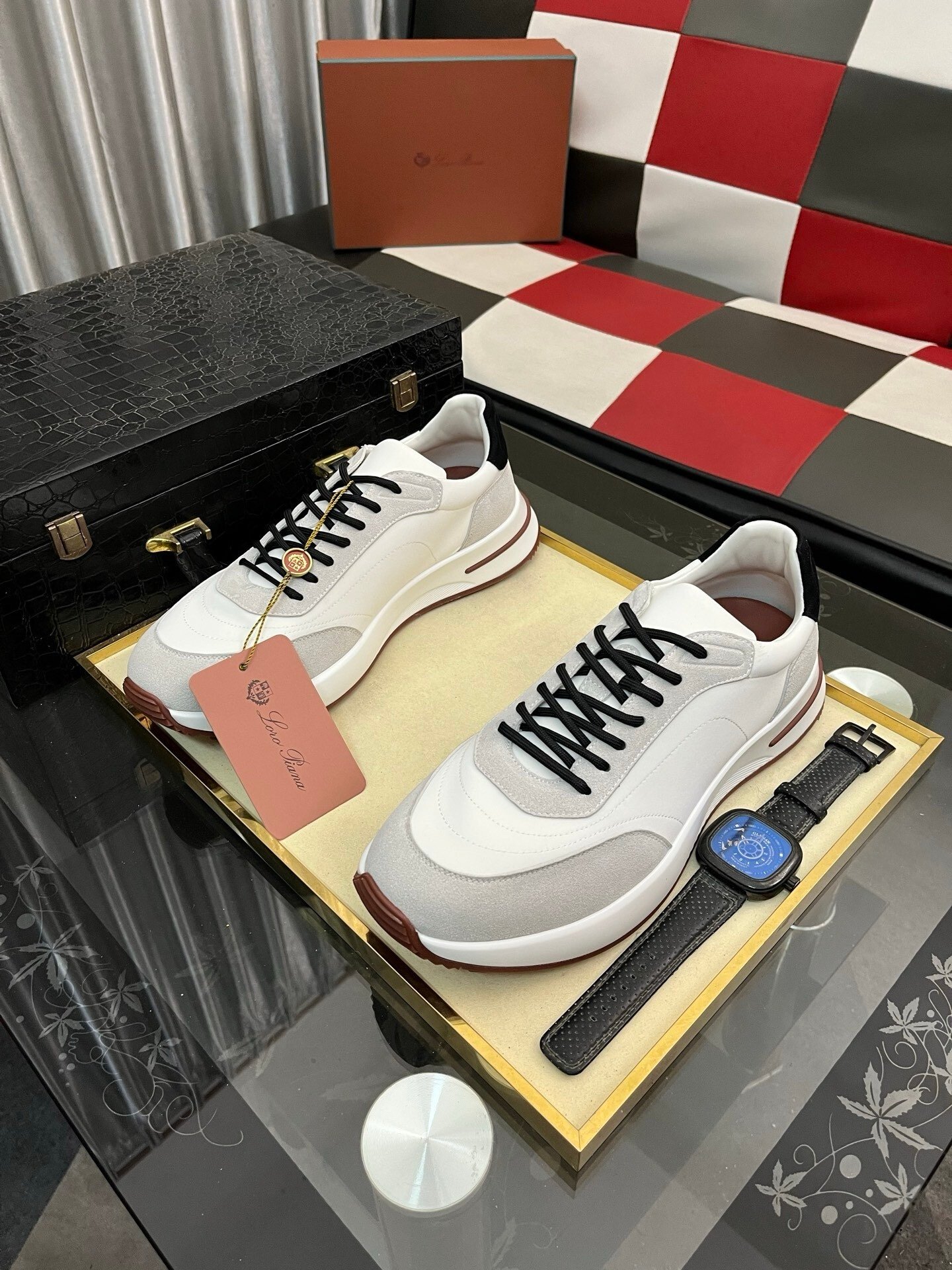 Loro Piana Weekend Walk Suede White Black - Afbeelding 4