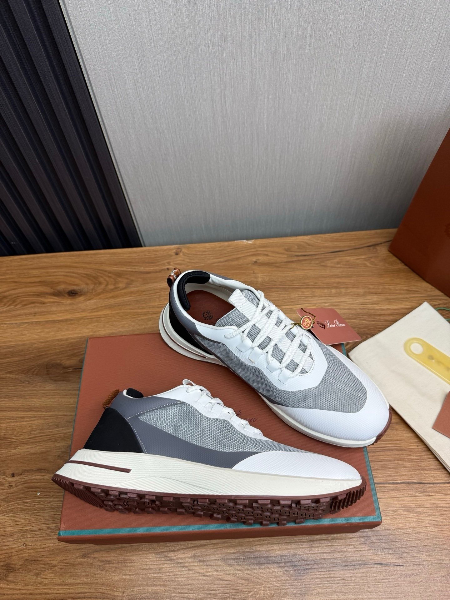 Loro Piana Weekend Walk Technical Mesh White/Grey - Afbeelding 10