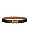 Hermes Gold H Belt Buckle & Reversible Leather Strap Black/Brown