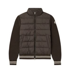 Moncler Padded Cotton Cardigan In Brown