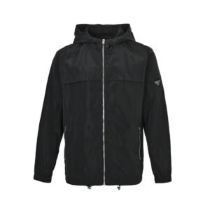 Prada Re-Nylon Arm Logo Windbreaker Jacket In Black