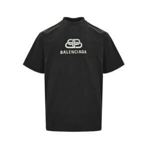 Balenciaga Black Logo Print Cotton Half Sleeve T-Shirt