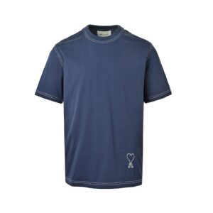 AMI Paris Blue Boxy Topstitched T-Shirt