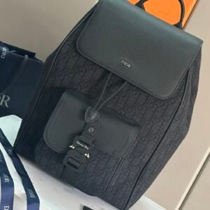 Alternative view of Christian Dior Oblique-Jacuard Saddle Backpack Black