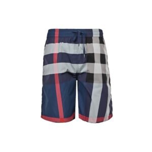Burberry Check Swim Shortd In Navy Blue