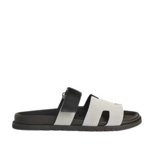 Hermes Chypre Prunoir / Noir Canvas Sandals