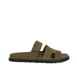 Hermes Paris Chypre Suede Sandals Vert Toundra Doblis