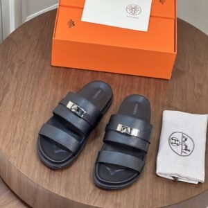 Alternative view of Hermes Jackson Sandal Black/Silver  Leather