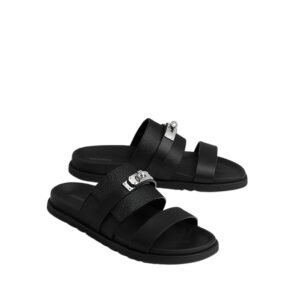 Hermes Jackson Sandal Black/Silver  Leather