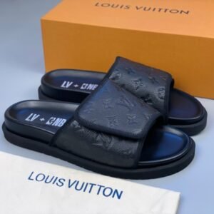 Alternative view of Louis Vuitton x NBA Monogram Leather Black Slides