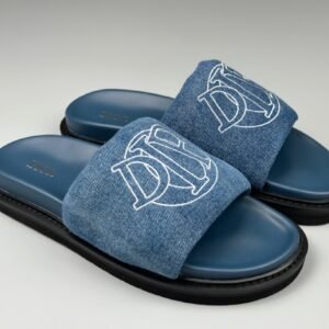 Alternative view of Dior Aqua Blue Quilted Denim Slide Sandals