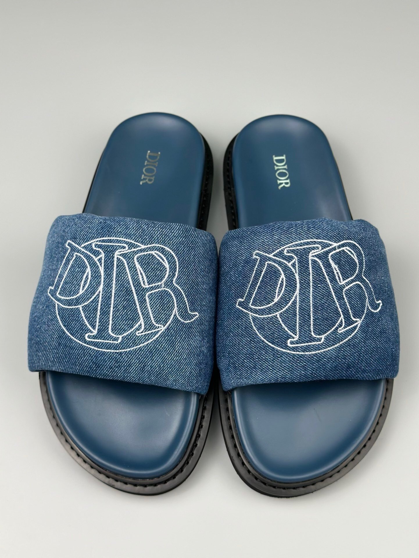 Dior Aqua Blue Quilted Denim Slide Sandals - Afbeelding 3