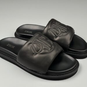 Alternative view of Dior Aqua Black Leather Quilted Denim Slide Sandals