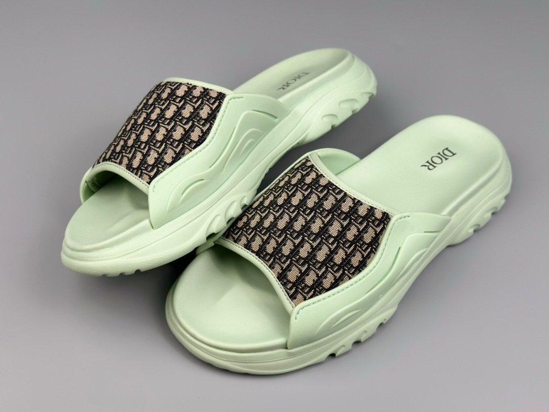 Dior Men’s H-Town Light Green Rubber Oblique Slide - Afbeelding 2