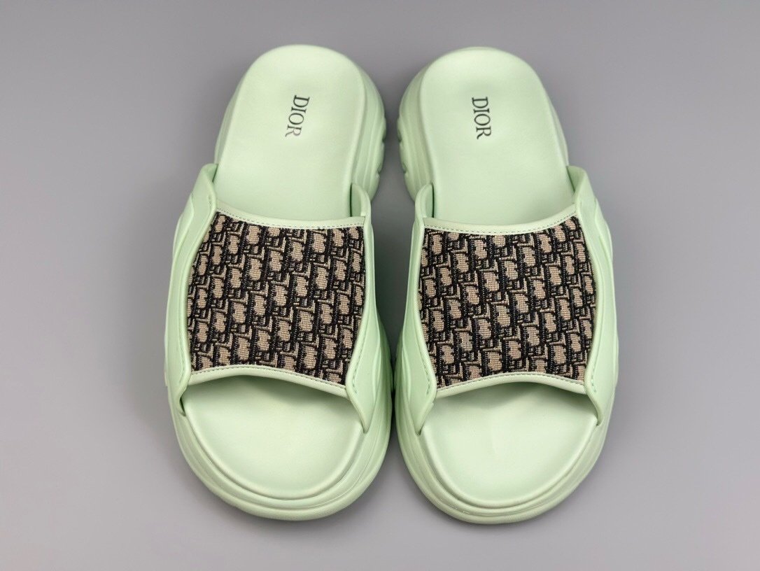 Dior Men’s H-Town Light Green Rubber Oblique Slide - Afbeelding 3