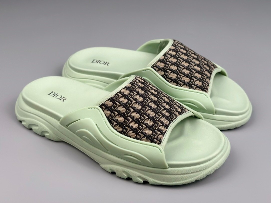 Dior Men’s H-Town Light Green Rubber Oblique Slide - Afbeelding 5
